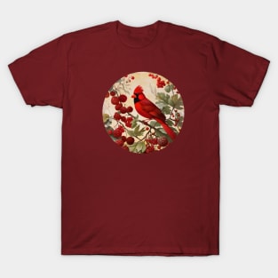 Northern Red Cardinal Bird And Berries T-Shirt